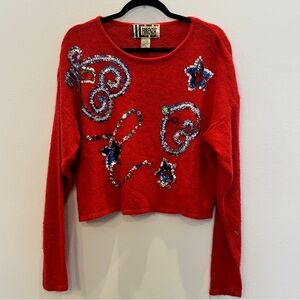 Authentico Forenza Vintage Silk Red Sequin Sweater Size Large